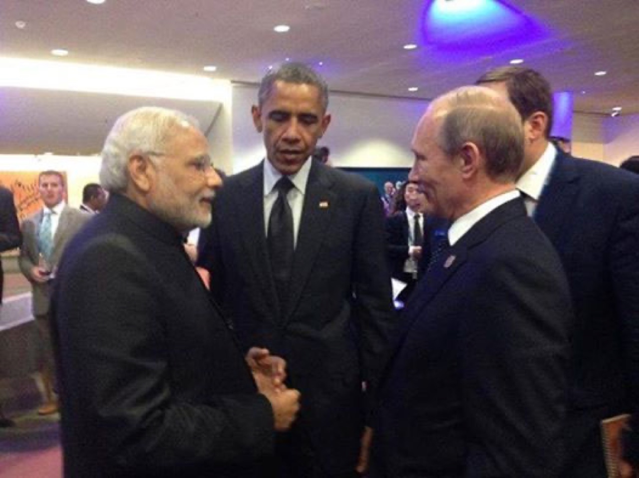 modi with obama and Putin